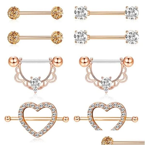 Andere Charms Chirurgenstahl Herz Nippelpiercing Set 14G Crystal Bar Lot Zungenringpaket Charmanter Schmuck Drop Delivery Tools Equip Dhc7I