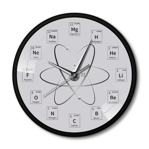 Relógios de mesa de mesa elemento químico relógio de arte de parede relógio tabela periódica de elementos química ciência biologia professores presente moldura de metal duvar saati yq240118