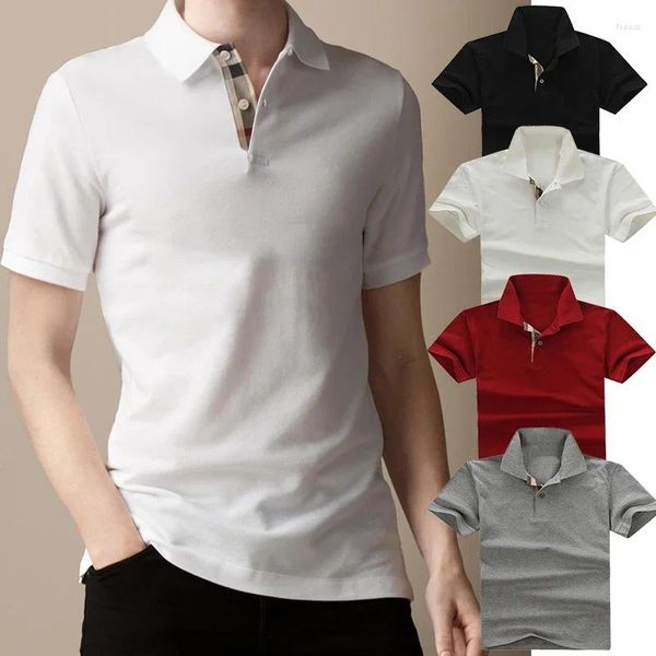 Polos masculinos verão de alta qualidade britânico topo t homens em camisas polo elegantes dos homens manga curta algodão designer luxo roupas marca