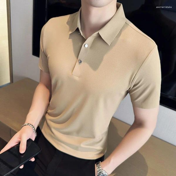 Мужские поло 2024, летняя рубашка-поло с лацканами, топы с короткими рукавами, деловая повседневная молодежная корейская модная одежда 4XL