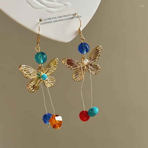 Ohrstecker Metall Schmetterling Bunte Perlen Anhänger Japanisch Koreanischer Stil Personalisierte Mode Mädchen Reiseschmuck 2024