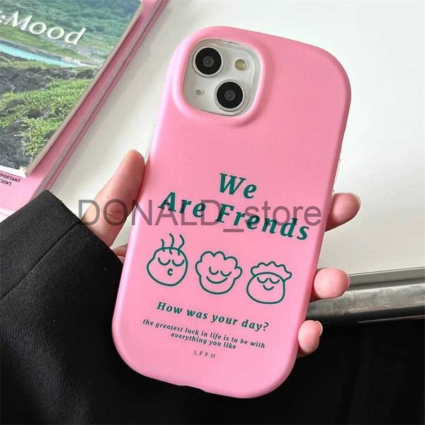 Handyhüllen Cartoon Niedliche Strichmännchen Freund Handyhülle für iPhone 14 13 12 11 Pro Max Neue ovale Seifenmatte Abdeckung Kreativer Buchstabe Rosa Schale J240118