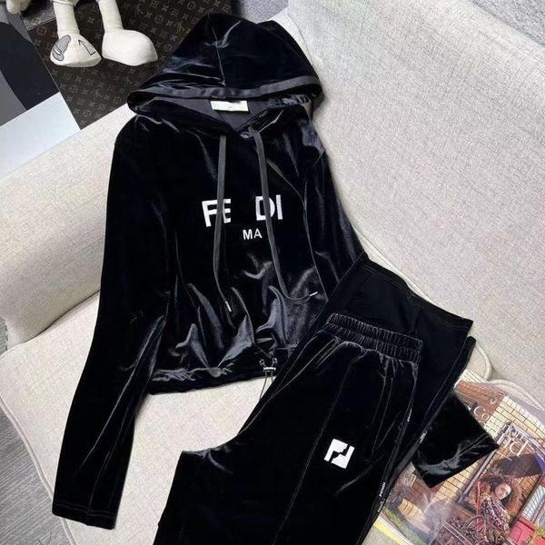 Conjunto esportivo casual de alta qualidade feminino outono/inverno de duas peças, moletom com capuz moderno e estilo ocidental, calças retas de cintura alta, moderno