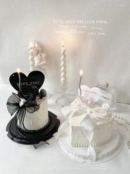 Party Supplies Mädchen alles Gute zum Geburtstag Valentinstag Kuchen Topper Dekoration schwarze Schleife Acryl Perle Liebe Dessert Hochzeit Backen