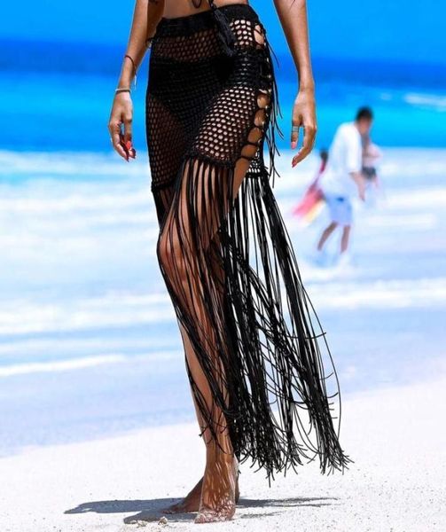 Coberturas de biquíni estilo férias saia de crochê praia sarong túnica feminina plus size kaftan beach wear maiô cobrir a3233004658