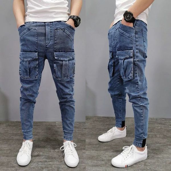 Calças de carga masculina alta rua hiphop personalidade na moda macacão casual jeans homem calças largas calças de montagem y2k 240117