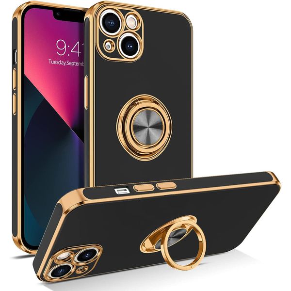 Suporte de anel magnético de rotação 360 de luxo com revestimento 6D Capas de TPU macias Capa à prova de choque para iPhone 15 14 13 Pro Max 12 11 XR XS 8 7 Plus Samsung S23 FE S24 Ultra