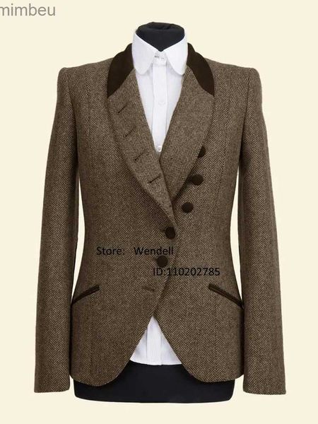 Abiti da donna Blazer Nuove donne Giacca a spina di pesce Blazer Retro Colletto con giunture Monopetto Abito casual su misura Cappotto Cocktail di abiti EamL240118