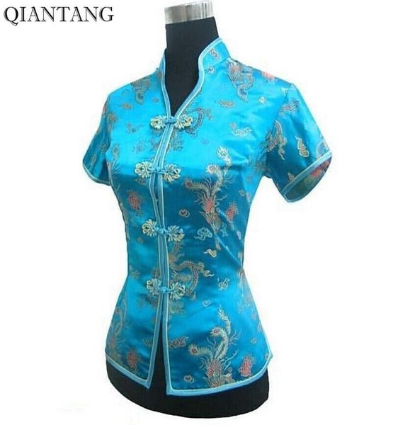 Neue Ankunft Licht Blau Weibliche Vneck Shirt Top Chinesische Klassische Damen Satin Bluse Größe S M L Xl Xxl Xxxl mujer Camisa Jy0444 Y191073374