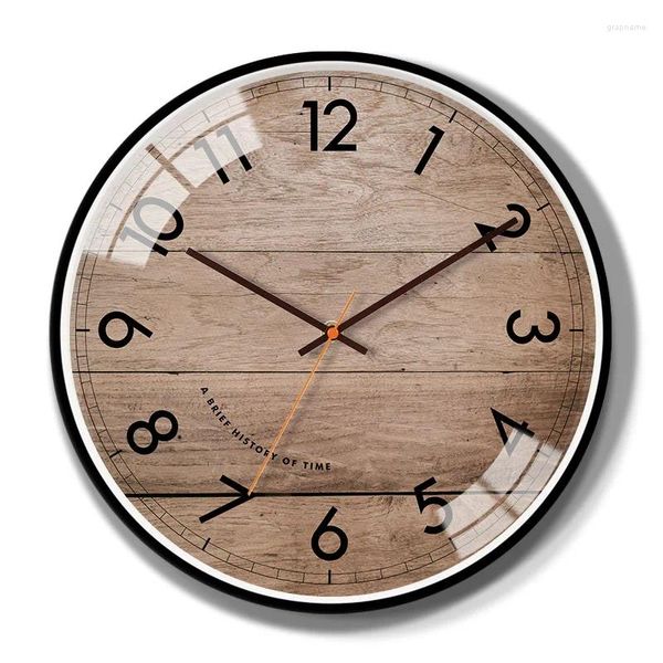 Relógios de parede Relógio de grão de madeira 3D Nordic Metal Design moderno para decoração de casa Quartz Super Mute Watch Grande