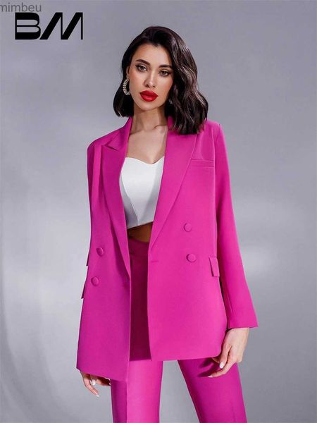 Damenanzüge, Blazer, Fuchsia, modisches Damenanzug-Set, bestehend aus Blazer und Hose, formeller Hosenanzug für Damen, Büro, Business, Hochzeit, Party, Smoking, L240118