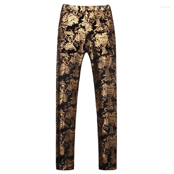 Pantaloni da uomo Uomo Lusso Stampa in oro Floreale Stile Inghilterra Moda Elastico in vita Maschile Matita Pantaloni Matrimonio Festa Prom Uomo Blazer Pant