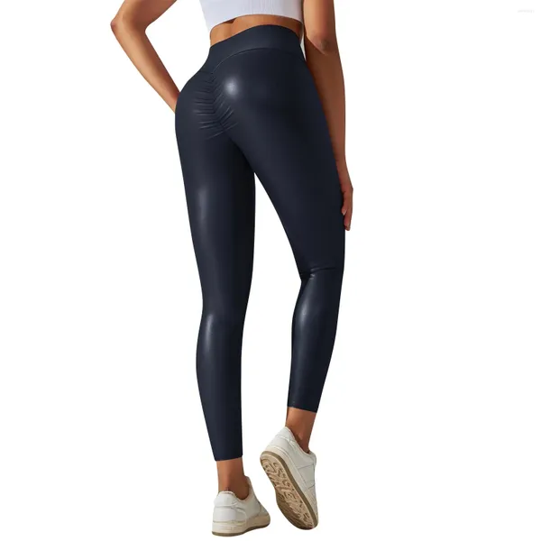 Leggings femininas calças de couro pu moda cor sólida cintura alta apertada vestindo fora casual estilo de rua all-match