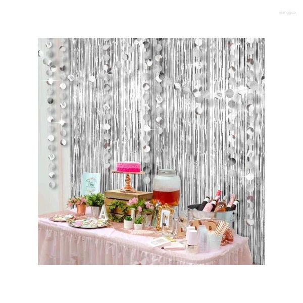 Decoração de festa prata franjas enfeites cortinas cenário com glitter círculo guirlandas streamer pobooth adereços fundo