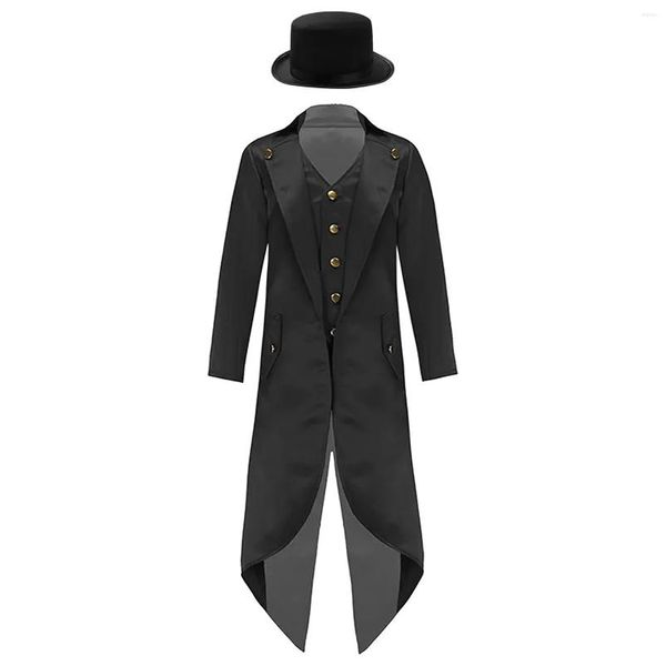 Ceketler Çocuk Rönesans Steampunk Tailcoat Erkek Kızlar Cadılar Bayramı Sihirbaz Kostüm Ortaçağ Korsan Vampir Victoria Ceket Fraklık Dhn8d