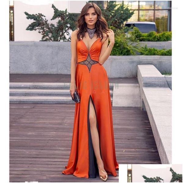 Abiti casual di base Abiti casual Abiti da donna di alta qualità Y Halter Backless Arancione Perline Split Maxi Abito lungo aderente 2022 Designer Dhdqm