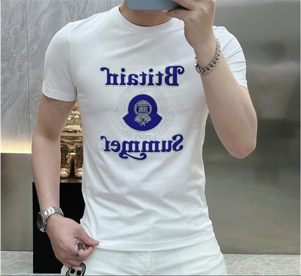 Camiseta de algodão de seda gelo masculina de luxo carta impressão camiseta de algodão topo casual 3 cores camiseta tamanho asiático M-XXXXL