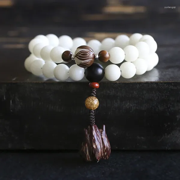 Bracelets de charme Blanc Jade Bodhi Root Main String Lovers et bijoux Green Yin Skin Weathered Blood Dripping Double Ring Bracelet