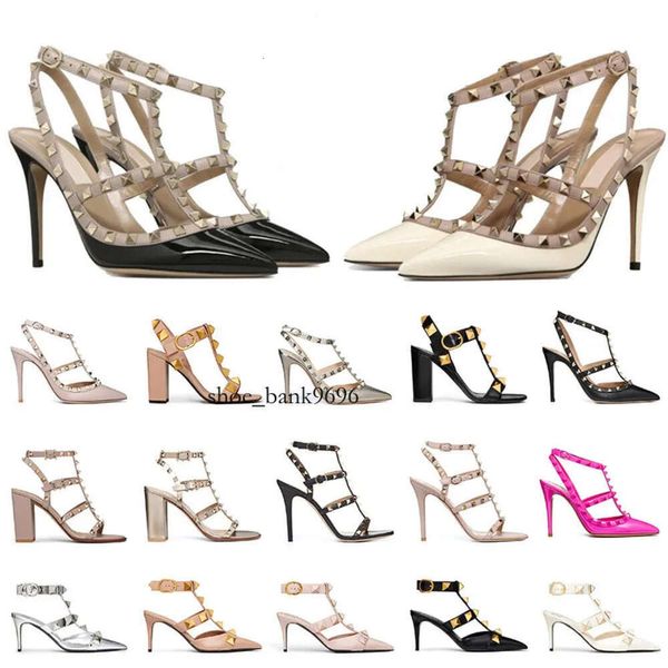 2024 Hohe Damen-Designer-Absätze, Kleid-Schuhe, Absatz-Sandalen, Rock-Nieten-Kätzchen-Plattform-Sandalen, Weiß-Silber-Leder-Nieten-Peep-Toes, Dhgate-berühmter Slingback mit Box