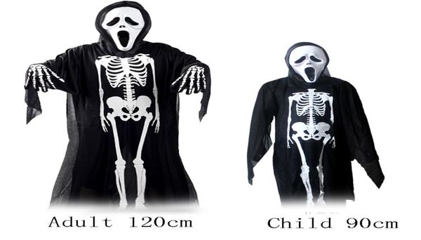 Halloween esqueletos traje adulto e criança 120cm 90cm masquerade dança crânio fantasma traje horror zumbi máscarabones luvas cosp9375199