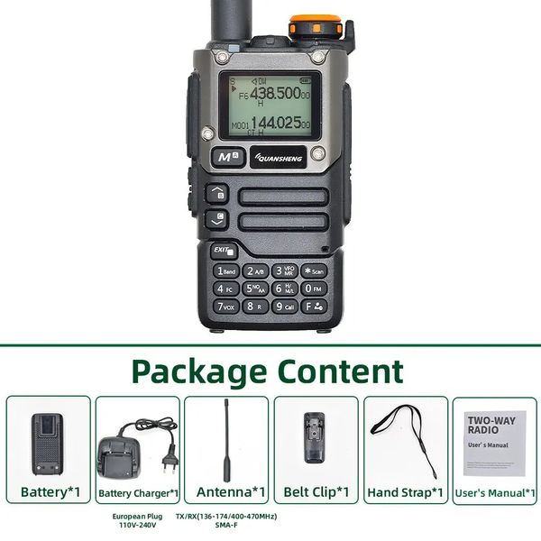 Quansheng UV-K5 Walkie Talkie 5W Air Band Bides Radio UHF VHF DTMF FM NOAA Frequência sem fio Cópia Ham Radio