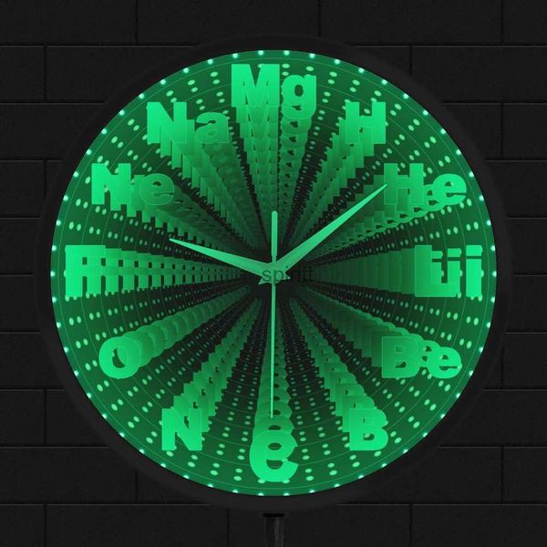 Настольные часы Периодическая таблица элементов Зеркало бесконечности Светодиодные настенные часы для химии Неоновая вывеска Часы с оптической иллюзией YQ240118