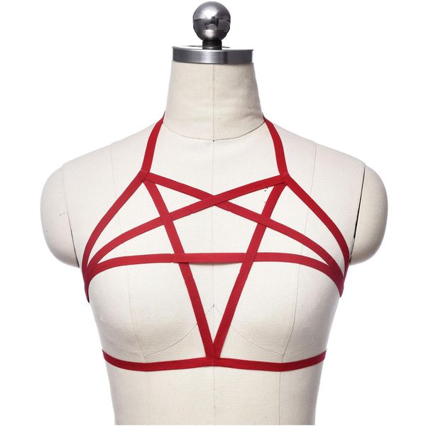 Strumpfbänder Goth Bondage Dessous Pentagramm Farbe Harness Y Körper Fetisch Tragen Käfig BH Harajuku Drop Lieferung Dhey0