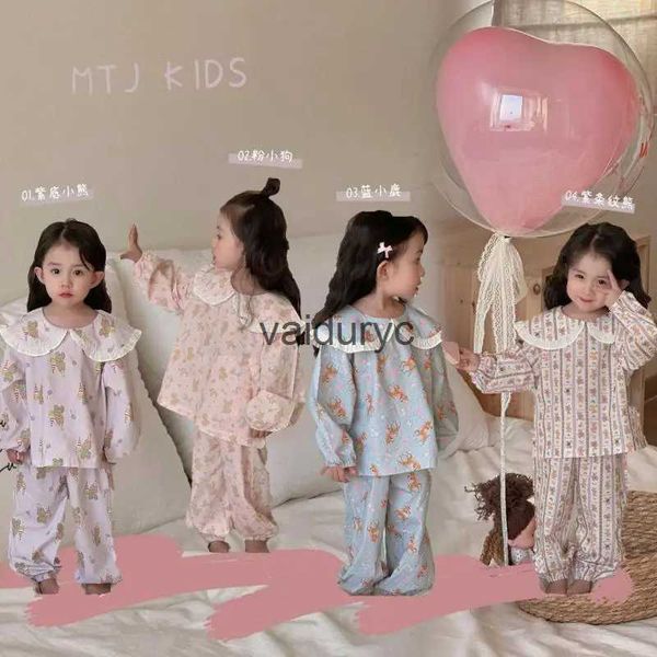 Pijama 2024 Bahar Yeni Ldren Ev Giysileri Set Bebek Kız Kızlar Uzun Kollu Sevimli Hayvan Baskı Üstleri + Pantolon 2 PCS Suit Toddler OutfitsVaiduryc