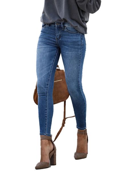 Bahar Siyah ve Mavi Kadınlar Skinny Jeans Moda Sıradan İnce Elastik Denim Kalem Pantolon Ayak bileği uzunluğu kotları en iyi kalite 240117