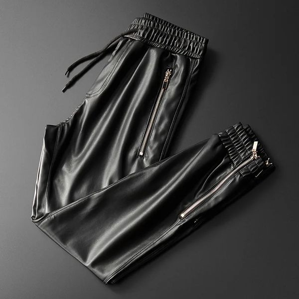 Pantaloni in pelle da uomo Pantaloni da jogging in vita elastica di qualità superiore Pantaloni da moto in pelle PU Pantaloni da motociclista 240117