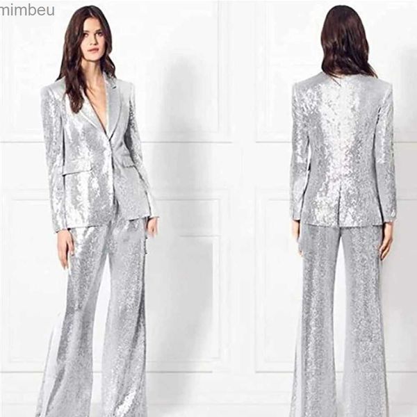 Ternos femininos blazers 2 peças lantejoulas conjunto de terno feminino jaqueta calças vestido decorativo festa casamento smoking calças ternos feminino fashionl240117