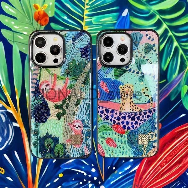 Cep Telefon Kılıfları İPhone için Lüks Silikon Telefon Kılıfı 15 14 13 12 11 Pro Max Plus Cartoon Handwork Graffiti Sloth Leopar Şık Sevimli Glitter Cover J240118