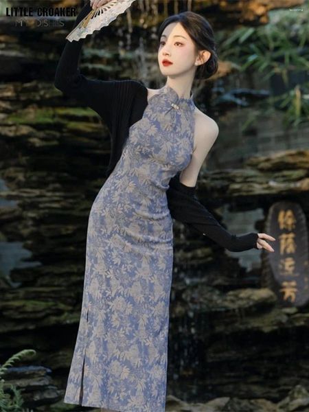 Roupas étnicas Mulheres Qipao Estilo Melhorado Retro Impressão Chinês Cintura Emagrecimento Sem Mangas Cheongsam Vestido Verão 2024
