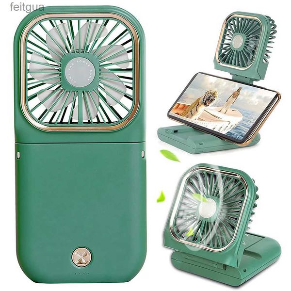 Fãs elétricos portátil mini ventilador pequeno ventilador de pescoço operado por bateria dobrável 5 em 1 para suporte de telefone de banco de potência ventilador de mesa portátil USB recarregável YQ240118