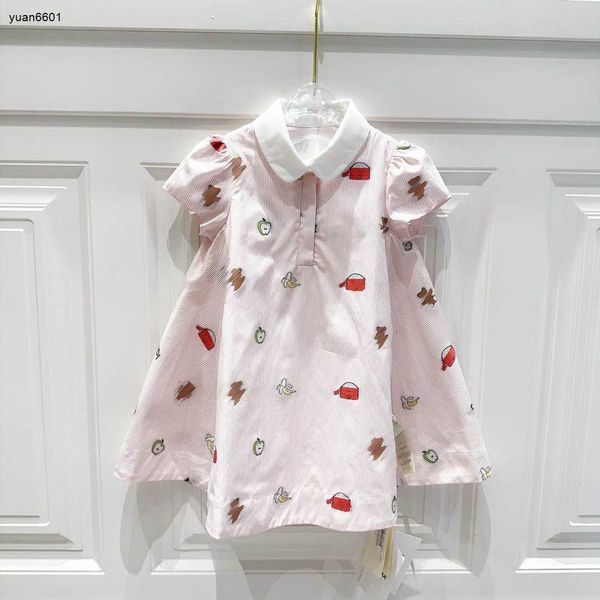 Beliebtes Mädchenkleid Kurzarm Kind Rosa Rock Größe 90-160 Designer-Babykleider Fruchtmusterdruck Kinderkleid Jan20