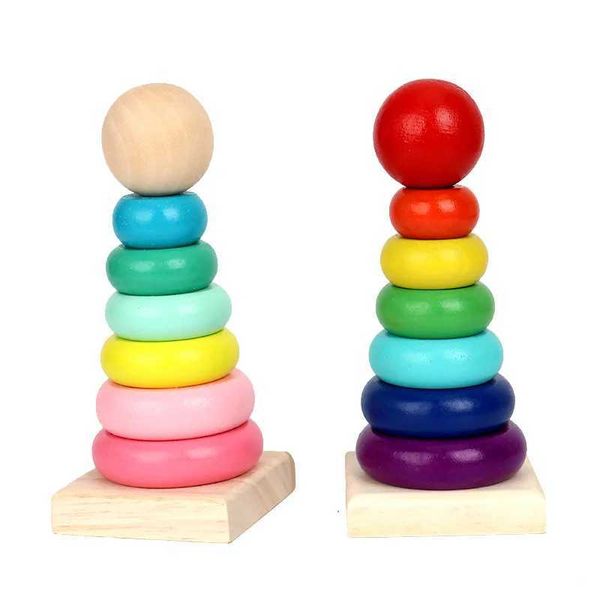 Sortierspielzeug Regenbogen Stapelring Turm Montessori Holzpuzzle Pyramide Verschachtelungsblöcke Geometrische Spiele Kinder Früherziehung Spielzeug 240118