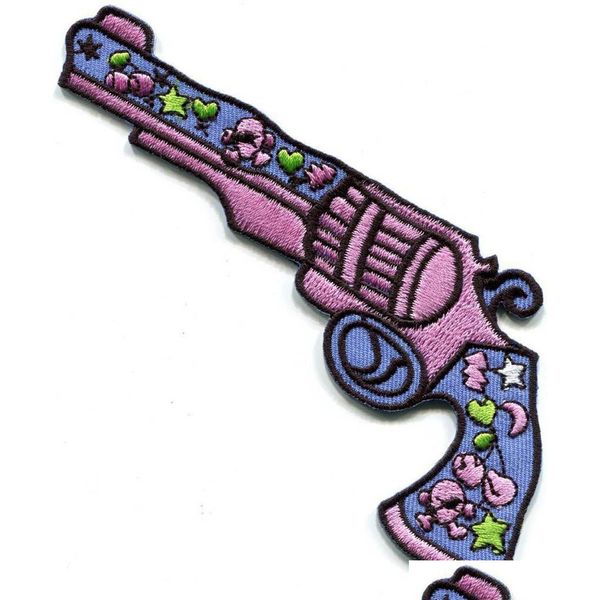 Nähzubehör Werkzeuge 100 % Stickstiche Love Gun Flower Power Hippie bestickte Applikation zum Aufbügeln Neu – T170528 Drop Delivery Dhgbz