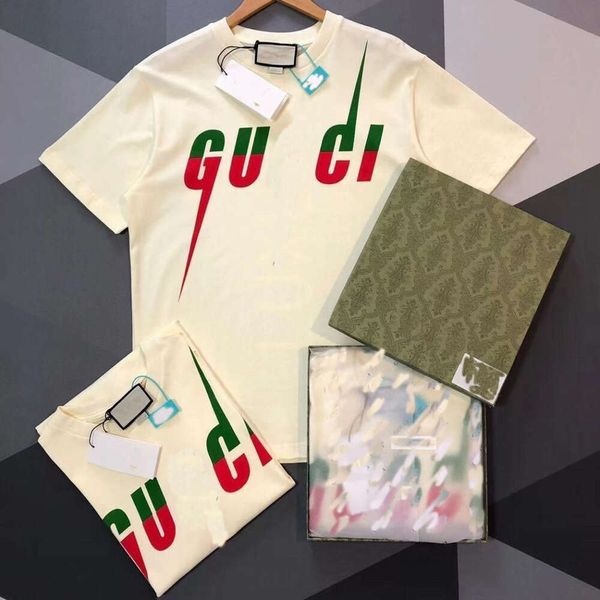 Designe Moda casual wear Guggi clássico tendência de verão Confortável estampado gola redonda plus size casal solto e versátil camisa de meia manga