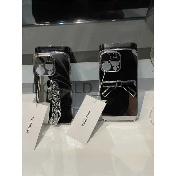 Чехлы для мобильных телефонов Роскошный глянцевый серебряный зеркальный 3D-лук чехол для телефона для iPhone 15 Pro 14 13 12 11 XR X 7 8 Plus с твердой задней крышкой браслета J240118