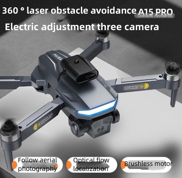 A15 Pro Brushless Drone Fotografia Aérea Aeronave de quatro eixos Evitar obstáculos Dobrável Brinquedo de aeronave de controle remoto