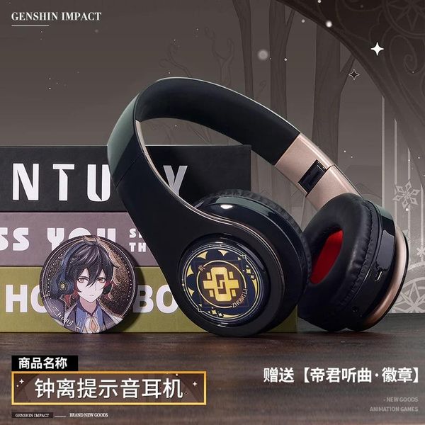 Fones de ouvido genshin impacto zhong li cosplay adereços portátil sem fio jogo bluetooth estéreo dobrável fone de ouvido ajustável