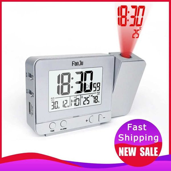 Relógios de mesa de mesa FanJu Relógio de mesa LED Digital Snooze Alarm Backlight Projetor Termômetro Relógio Parede Tempo de projeção de temperatura YQ240118