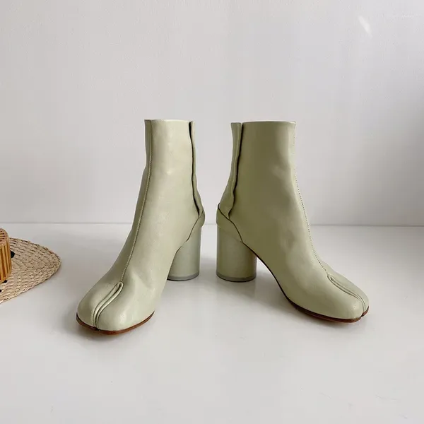 Stiefel Damen Split Toe Knöchel Tabi Leder Runde Absätze Klettverschluss Typ 8cm / 3cm Absatz Schuhe Frau
