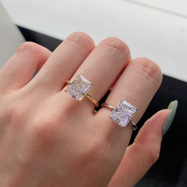 2024 popular estilo simples s925 prata pura sólida anel de prata esterlina com corte gelo esmeralda moissanite 8*10mm anel masculino jóias