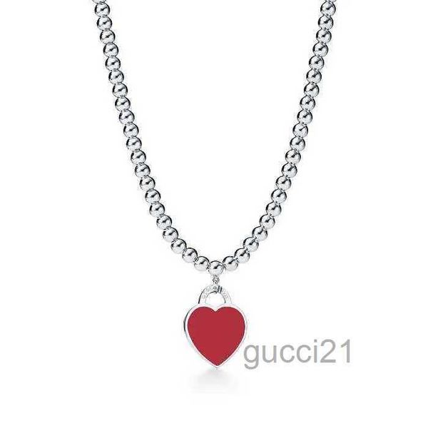 Beliebte Anhänger Halsketten Design 925 Sterling Silber Perlen für Frauen Schmuck mit rosa blau rot schwarz Farbe Emaille Halskette Großhandel 8970