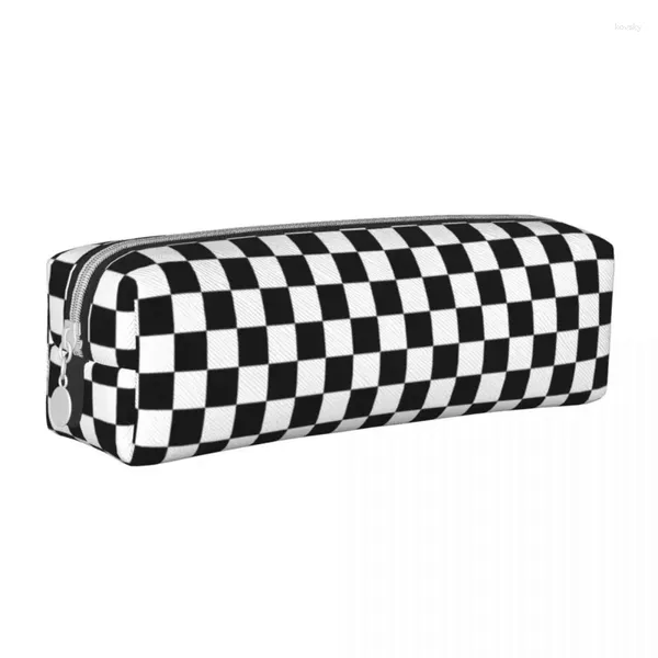 Sacos cosméticos Checkered Bandeira Motor Sport Preto Branco Lápis Caso Pencilcases Pen Box para Estudantes Grandes Estudantes Escola Zipper Papelaria