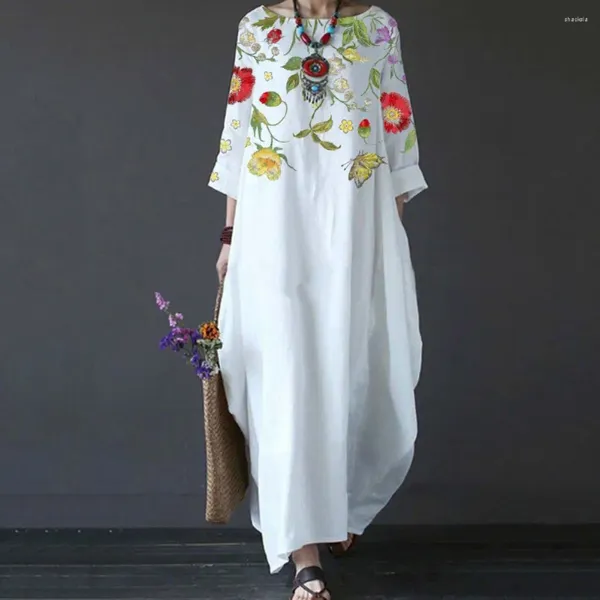 Casual Kleider 2024 Sommer Herbst Große Größe Frauen 4XL 5XL Lose Lange Vintage Kleid Boho Hemd Maxi Robe Mode Weibliche