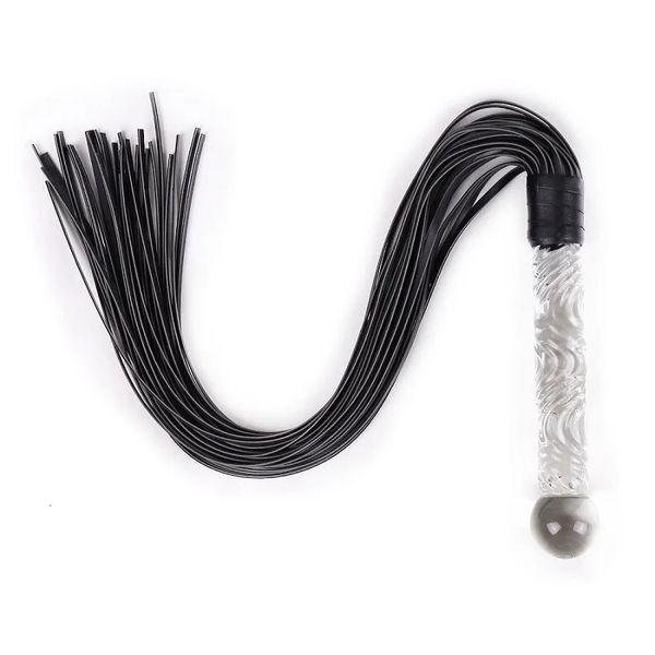 Frusta in pelle viola Manico in vetro Manico in vetro Plug anale Racing Riding Flogger Queen Bdsm Bondage Sex Toys Giocattoli sessuali per coppie 240117