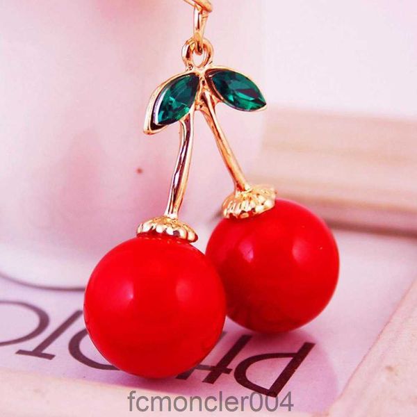 Moda bonito cristal vermelho cereja chaveiro carro anel senhoras saco acessórios frutas metal pingente artesanato presente y5x0