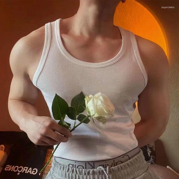 Herren Tank Tops 2024 Sommer Casual Einfache Feste Rippen Top Männer Kleidung Freizeit Schlank O Hals Ärmellos Grundlegende Weste T männer Mode